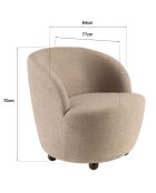 Fauteuil rembourré en tissu Agathe taupe - 77x64x70cm