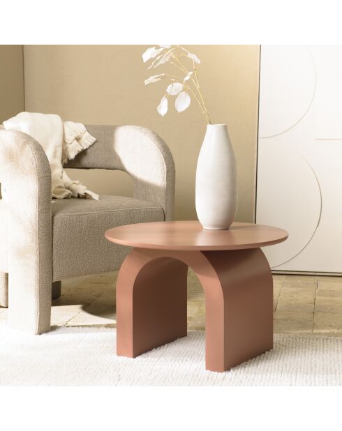 Table basse ronde en bois laqué Agathe terracotta - 60x60x40cm