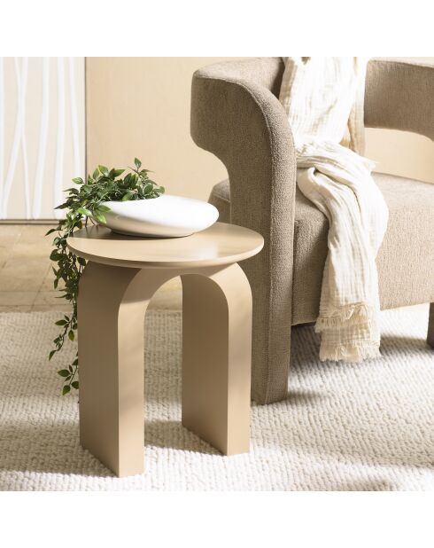 Table d'appoint ronde en bois laqué Agathe taupe - 40x40x45cm