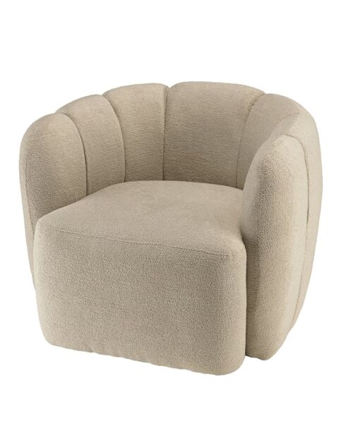 Fauteuil rembourré en tissu Agathe beige - 77x84x69cm