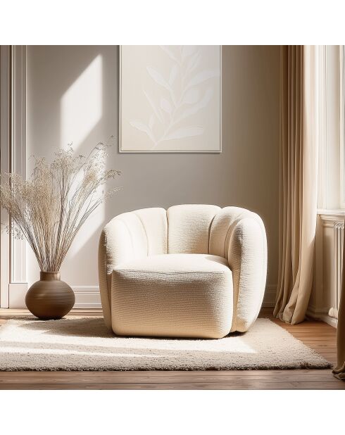 Fauteuil rembourré en tissu Agathe beige - 77x84x69cm