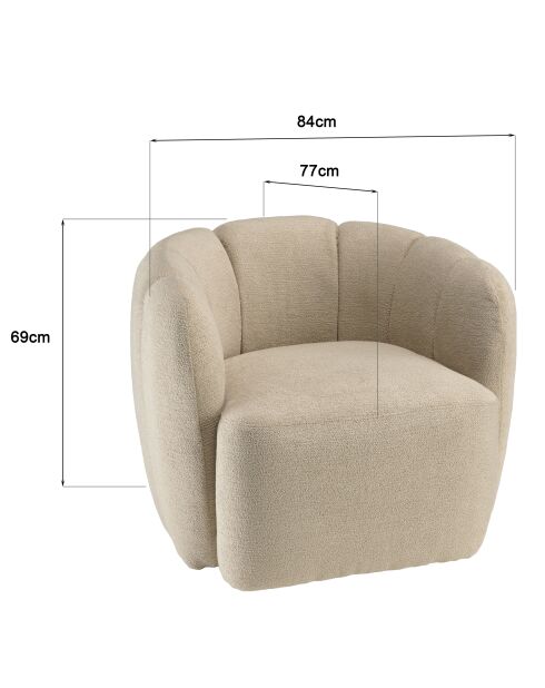 Fauteuil rembourré en tissu Agathe beige - 77x84x69cm