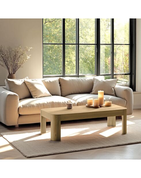 Table basse rectangulaire Ella design arrondi naturelle - 66x122x45cm