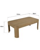 Table basse rectangulaire Ella design arrondi naturelle - 66x122x45cm