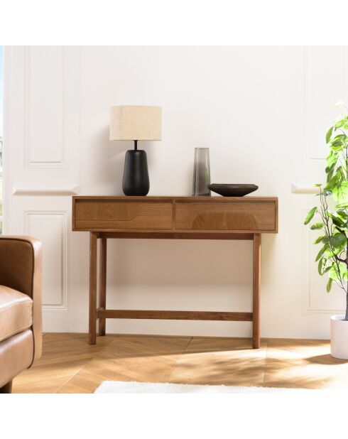Console Mario 2 tiroirs décor motif arrondi naturelle - 33x110x80cm