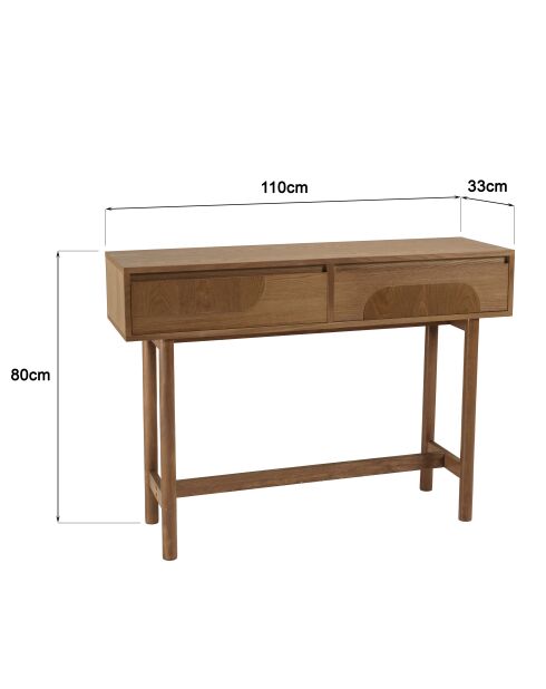 Console Mario 2 tiroirs décor motif arrondi naturelle - 33x110x80cm