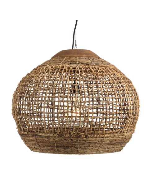 Suspension boule en abaca Sixtine naturelle et teck - 60x60x47cm