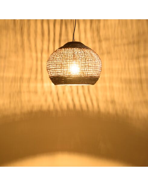 Suspension boule en abaca Sixtine naturelle et teck - 60x60x47cm