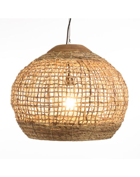 Suspension boule en abaca Sixtine naturelle et teck - 60x60x47cm