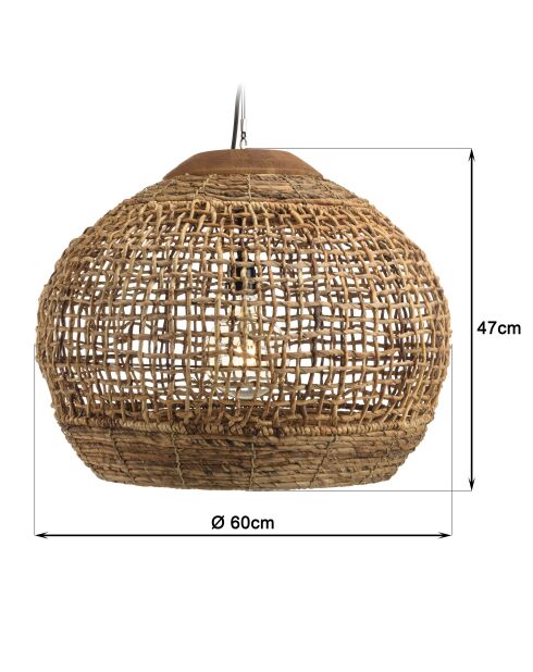 Suspension boule en abaca Sixtine naturelle et teck - 60x60x47cm