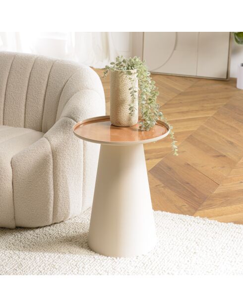 Table d'appoint ronde plateau en métal émaillé James caramel - 40x40x52cm