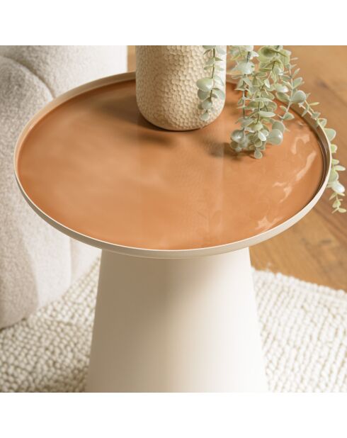 Table d'appoint ronde plateau en métal émaillé James caramel - 40x40x52cm