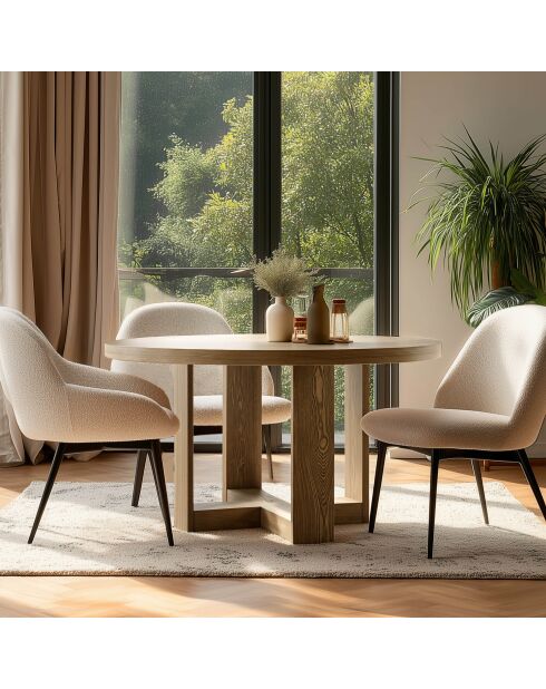 Table à manger ronde Ella design arrondi naturelle - 125x125x76.5cm
