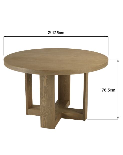 Table à manger ronde Ella design arrondi naturelle - 125x125x76.5cm