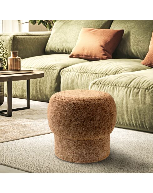 Pouf rond en tissu Agathe terracotta - 44x44x41cm