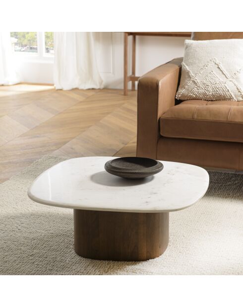 Table basse plateau marbre James de Banswara blanche - 76x81x31.5cm