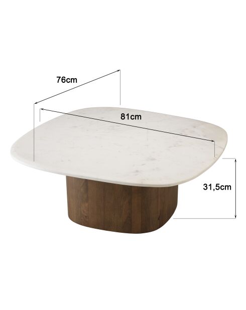 Table basse plateau marbre James de Banswara blanche - 76x81x31.5cm