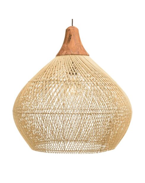Suspension cloche rotin Sixtine naturelle et teck - 68x68x70cm