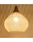 Suspension cloche rotin Sixtine naturelle et teck - 68x68x70cm