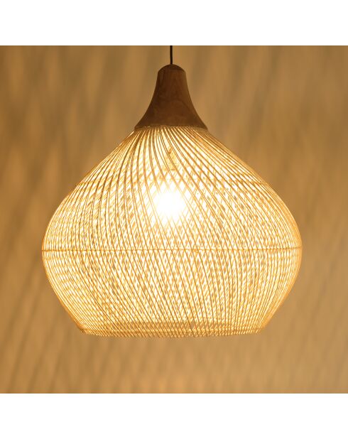 Suspension cloche rotin Sixtine naturelle et teck - 68x68x70cm