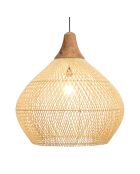 Suspension cloche rotin Sixtine naturelle et teck - 68x68x70cm