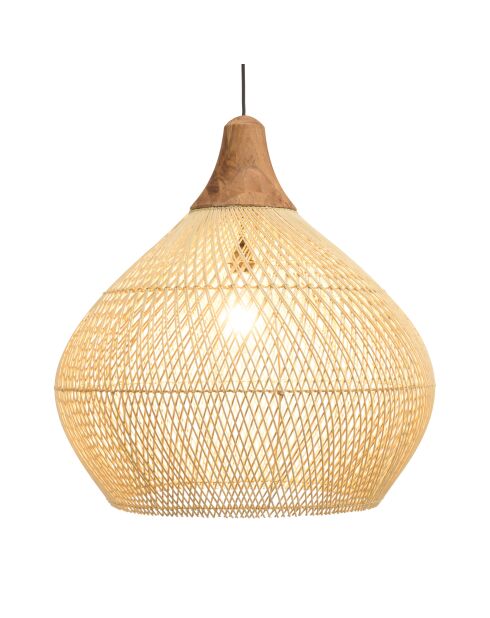 Suspension cloche rotin Sixtine naturelle et teck - 68x68x70cm
