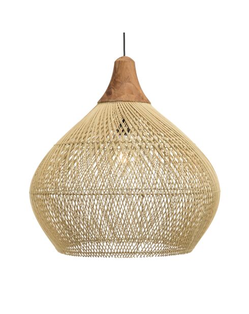 Suspension cloche rotin Sixtine naturelle et teck - 68x68x70cm
