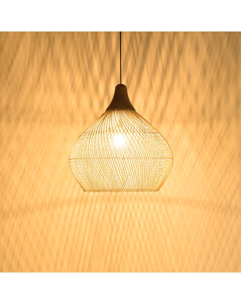 Suspension cloche rotin Sixtine naturelle et teck - 68x68x70cm