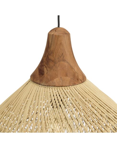 Suspension cloche rotin Sixtine naturelle et teck - 68x68x70cm
