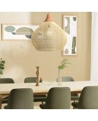Suspension cloche rotin Sixtine naturelle et teck - 68x68x70cm