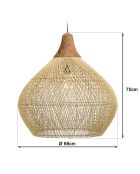 Suspension cloche rotin Sixtine naturelle et teck - 68x68x70cm