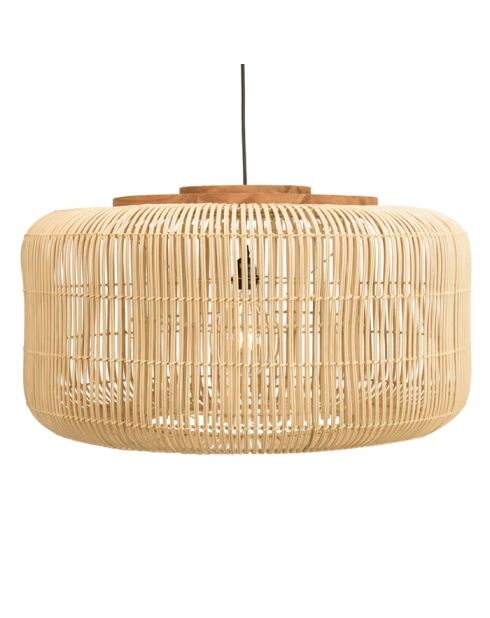 Suspension seau en rotin Sixtine naturelle et teck - 76x76x40cm