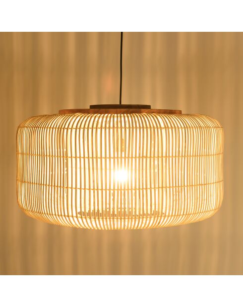 Suspension seau en rotin Sixtine naturelle et teck - 76x76x40cm
