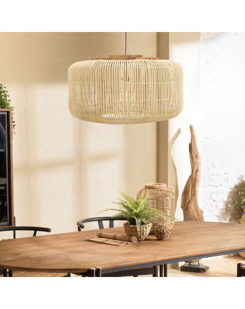 Suspension seau en rotin Sixtine naturelle et teck - 76x76x40cm