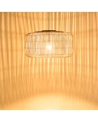 Suspension seau en rotin Sixtine naturelle et teck - 76x76x40cm