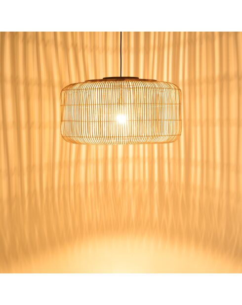 Suspension seau en rotin Sixtine naturelle et teck - 76x76x40cm