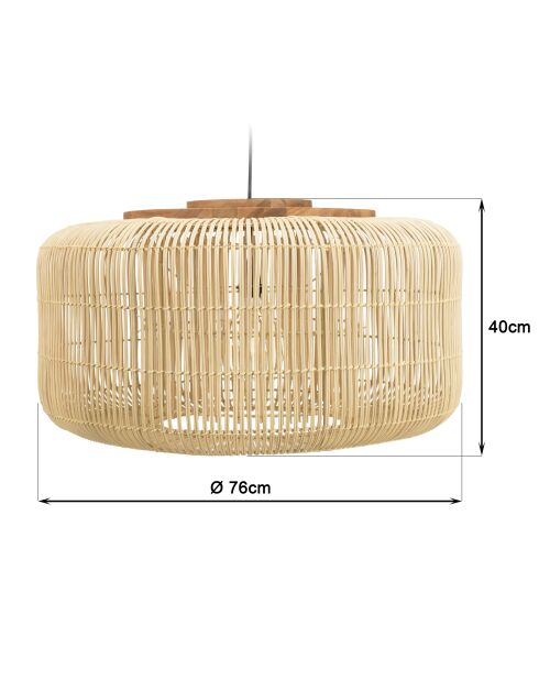 Suspension seau en rotin Sixtine naturelle et teck - 76x76x40cm