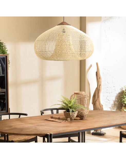 Suspension entonnoir rotin Sixtine naturelle/teck - 80x80x51cm
