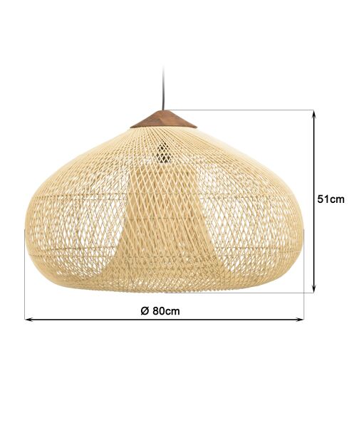 Suspension entonnoir rotin Sixtine naturelle/teck - 80x80x51cm