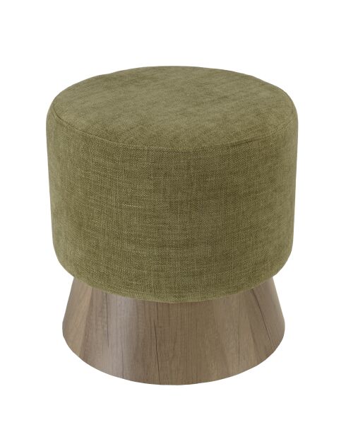 Pouf rond en tissu Agathe et pied bois vert - 41x41x43cm