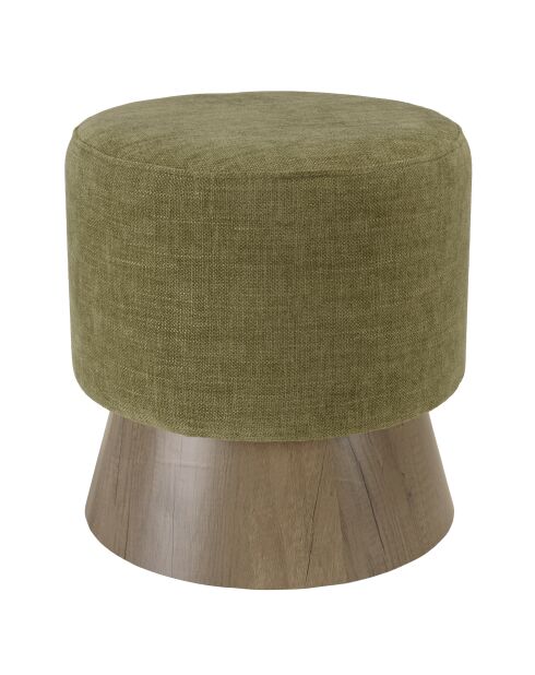 Pouf rond en tissu Agathe et pied bois vert - 41x41x43cm