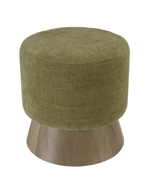 Pouf rond en tissu Agathe et pied bois vert - 41x41x43cm