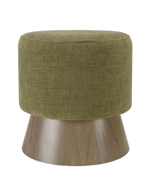 Pouf rond en tissu Agathe et pied bois vert - 41x41x43cm