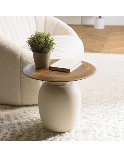 Tavolino con piano in legno di mango e gambe in metallo James avorio - 48x48x42cm