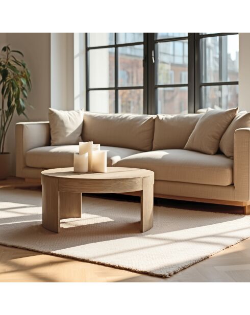 Table basse ronde Ella design arrondi naturelle - 90x90x41.5cm