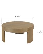 Table basse ronde Ella design arrondi naturelle - 90x90x41.5cm