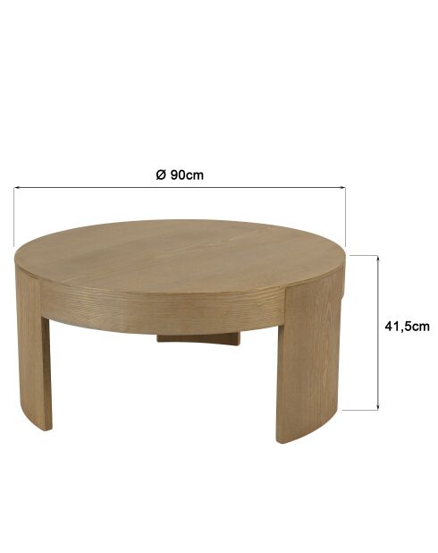 Table basse ronde Ella design arrondi naturelle - 90x90x41.5cm