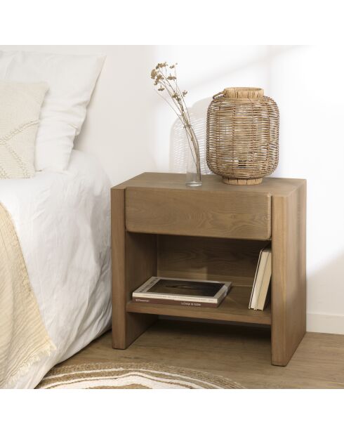 Comodino Ella con 1 cassetto arrotondato design naturale - 37x60x56cm