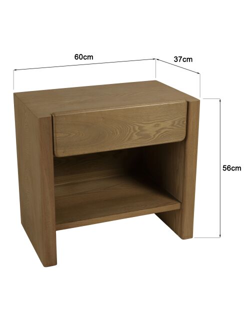 Comodino Ella con 1 cassetto arrotondato design naturale - 37x60x56cm
