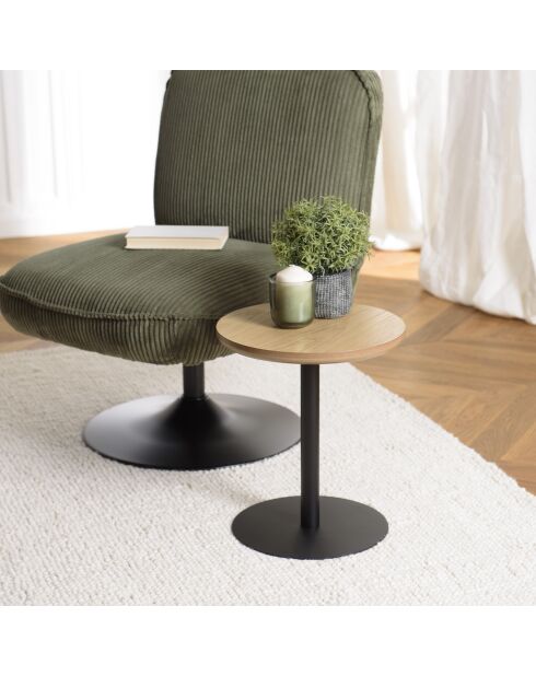Table d'appoint ronde en bois Agathe pied noir naturelle - 35x35x40cm